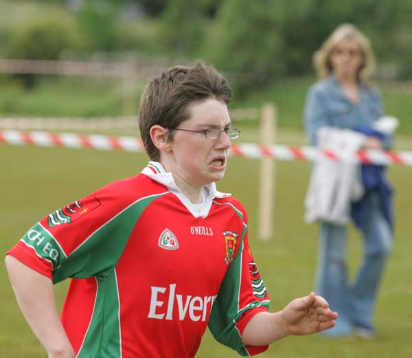 Conor Morris nears the finishing line in the 1500m race at Ballyheane Derrywash Islandeady Community Games Sports, in Cloondesh. Photo Michael Donnelly