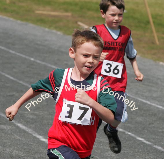 6 year old Oisin Finan, Ardagh taking part in 60m heat in the Mayo finals of the HSE Community Games in Claremorris. Photo:  Michael Donnelly