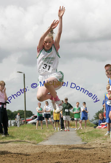 Burrishoole in action in the Girls Long Jump at the Mayo finals HSE Community Games in Claremorris. Photo:  Michael Donnelly