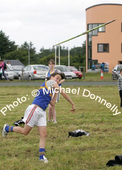 Debra Doherty Kiltane throws the Javelin in Girls U-16 at the Mayo finals of the HSE Community Games in Claremorris. Photo:  Michael Donnelly