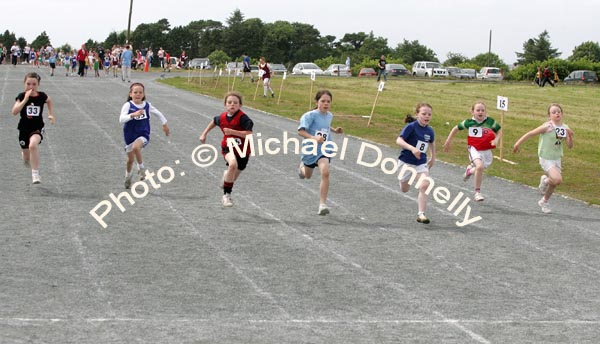 Line in view in the girls U-8 60m race at the Mayo finals of the HSE Community Games in Claremorris. Photo:  Michael Donnelly