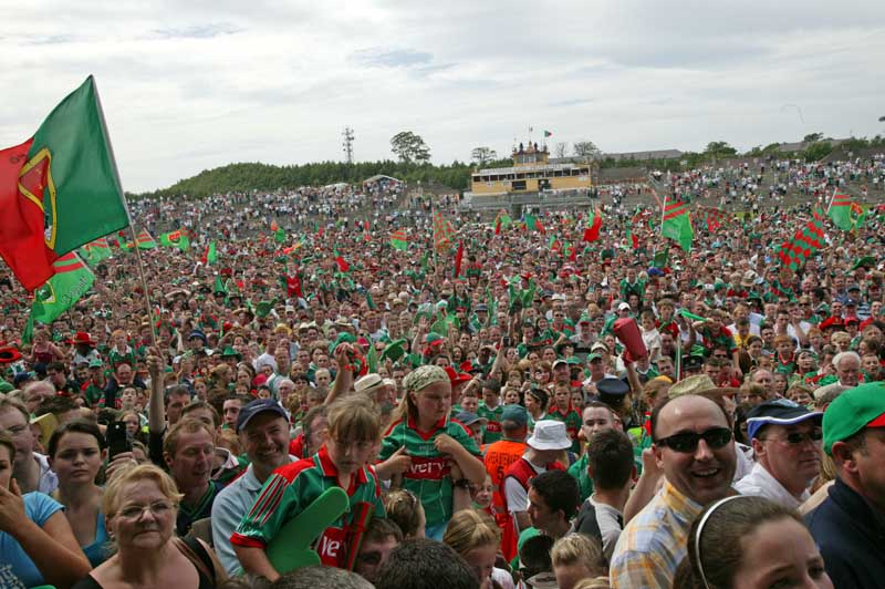 Some of the crowd at the presentation of the cup in the Bank of Ireland Connacht Senior Football Championship in McHale Park Castlebar