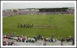 Mayo and Galway teams line out behind the Castlebar Concert Band in the Bank of Ireland Connacht Senior Football Championship in McHale Park Castlebar