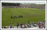 Mayo and Galway teams line out behind the Castlebar Concert Band in the Bank of Ireland Connacht Senior Football Championship in McHale Park Castlebar