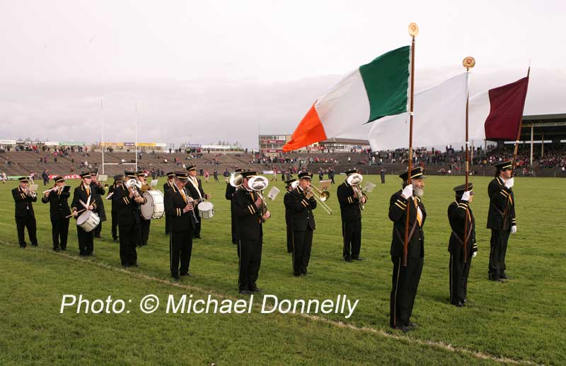 Castlebar Town Band in action before the Lynch Breaffy House Hotel and Spa County Senior Football Final replay in McHale Park Castlebar. Photo:  Michael Donnelly
