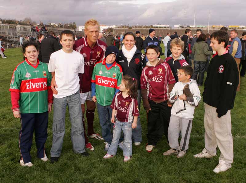 Man of the match Ciaran McDonald, pictured with fans  (even a Ballaghaderreen one) after Crossmolina Deel Rovers defeated Ballaghaderreen in the Lynch Breaffy House Hotel and Spa County Senior Football Final replay in McHale Park Castlebar. Photo:  Michael Donnelly