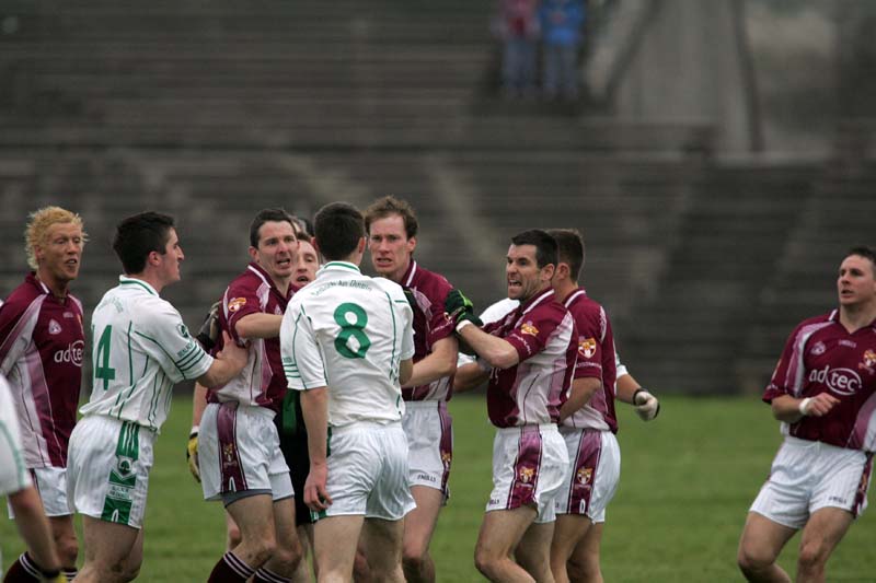 Heated moments in the Crossmolina Deel Rovers v  Ballaghaderreen game in the Lynch Breaffy House Hotel and Spa County Senior Football Final replay in McHale Park Castlebar. Photo:  Michael Donnelly