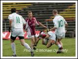 Declan Keating  Crossmolina holds on to this ball despite his posture in the Lynch Breaffy House Hotel and Spa County Senior Football Final replay in McHale Park Castlebar. Photo:  Michael Donnelly