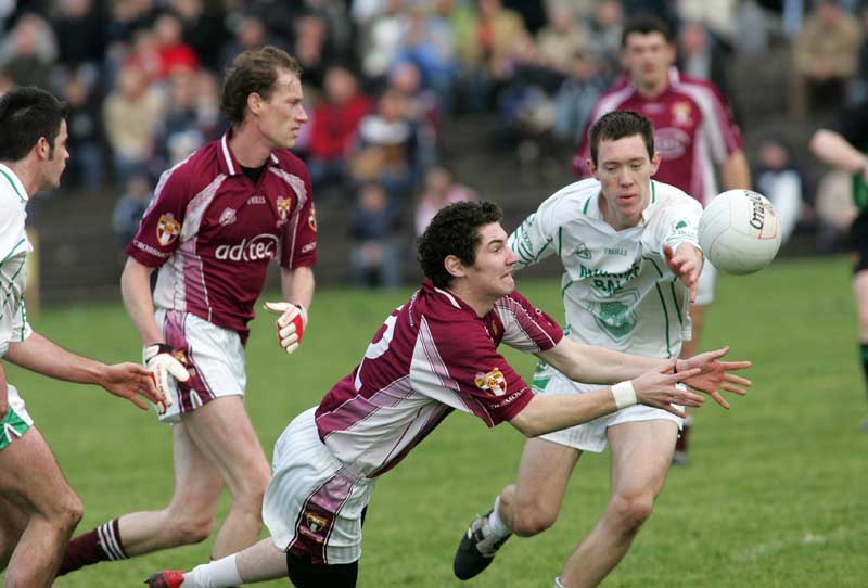 Crossmolina's Mark  Leonard setting up another Crossmolina attack in the Lynch Breaffy House Hotel and Spa County Senior Football Final Replay in McHale Park Castlebar. Photo:  Michael Donnelly