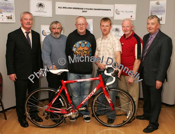 Pictured at the launch of the All Ireland Underage Cycling Championships 2007 which will be hosted by Connacht Youth Cycling sponsored by C&C Cellular and Mayo Credit Unions, from left: Gerry Butler, Chairman Connacht Youth Cycling; Joe Maguire, Mayo Wheelers; Denis Midleton secretary Connacht Senior; Noel Gibbons, Road Safety Officer Mayo Co Co; Mick Sheridan Chairman Covey Wheelers; and Martin McNally Secretary Connacht Youth Cycling. The event will be held in Ballinrobe on Saturday 7th July and in Clonbur Sunday 8th July.  Photo:  Michael Donnelly