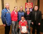 Swinford GAA Club "Stars of the Future" pictured at AIB Sponsored presentation night in the Failte Suite, Welcome Inn Hotel, Castlebar, front Tommy Gallagher, (Missing were Jessica Coleman Cuilmore, Swinford and Sean  Byrne Kiltimagh;  at back: Eugene Lavin, Cora Staunton, Billy McNicholas, Triona McNicholas, and Ivan Kelly AIB Bank. . Photo Michael Donnelly.
