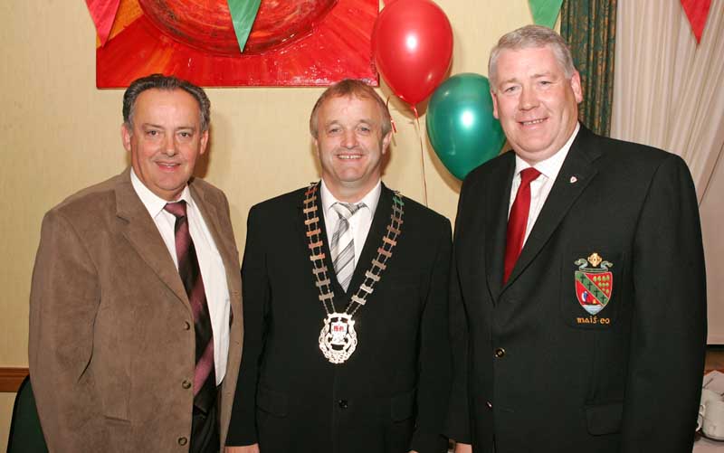 Paddy Naughton former Chairman Mayo County Board, Gerry Coyle, chairman Mayo Co Co, and James Waldron, Chairman Mayo GAA County Board, pictured at the Mayo GAA Corporate Night in the Failte Suite, Welcome Inn Hotel Castlebar. Photo:  Michael Donnelly