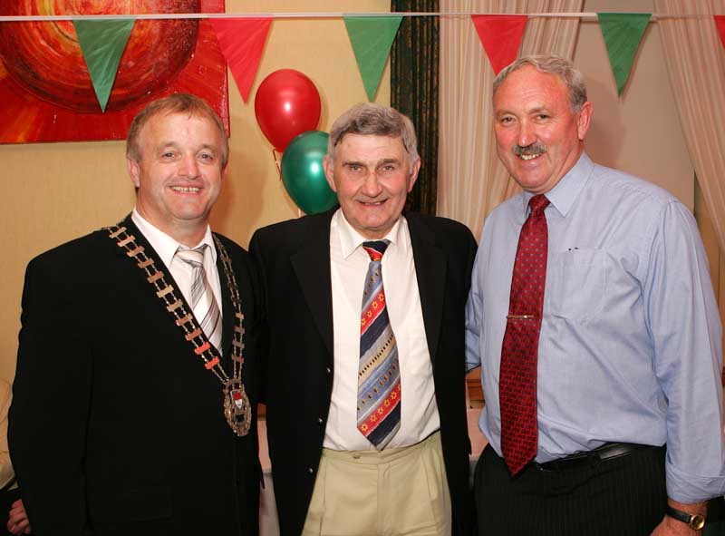 Cllr Gerry Coyle, Chairman M.C.C. pictured with Special Guest Mick O'Dwyer, and Joe Lavelle, The Merry Monk, Ballina at the Mayo GAA Corporate Night in the Failte Suite, Welcome Inn Hotel Castlebar. Photo:  Michael Donnelly