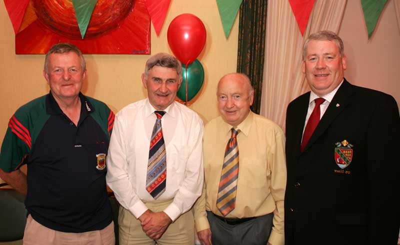 Sean Feeney, secretary Mayo GAA Co Board pictured with Special Guest Mick O'Dwyer, Paddy Muldoon (Mayo Supporters Club) and James Waldron Chairman Mayo County Board, at  at the Mayo GAA Corporate Night in the Failte Suite, Welcome Inn Hotel Castlebar. Photo:  Michael Donnelly