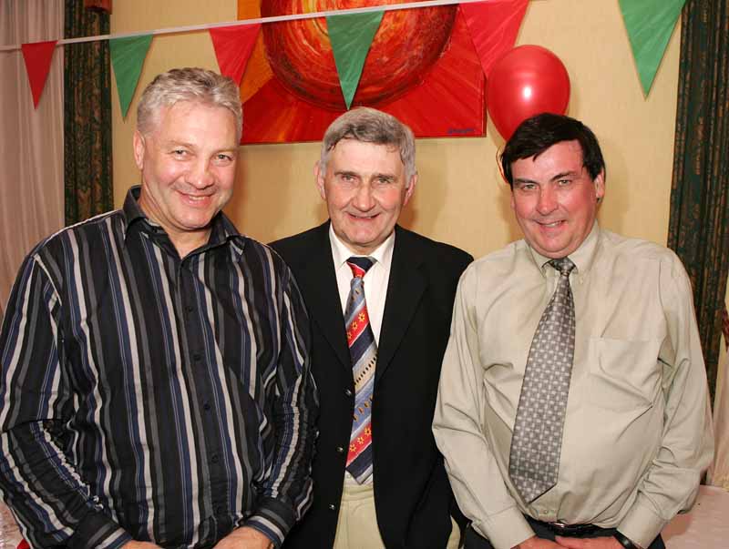 Pictured with Special Guest Mick O'Dwyer, at the Mayo GAA Corporate Night in the Failte Suite, Welcome Inn Hotel Castlebar, from left: Willie Joe Padden and Toby McWalter. Photo:  Michael Donnelly