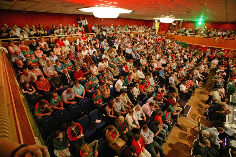 Section of the packed audience at "The Quest for Sam" pictured during the draw for All-Ireland tickets in the TF Royal Theatre Castlebar. Photo:  Michael Donnelly