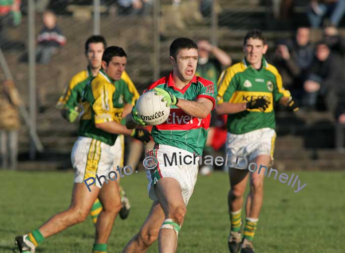 Pat Harte on his way to score Mayo's goal in the 1st round of the Allianz National Football League between Mayo and Kerry, at McHale Park last Sunday. Photo:  Michael Donnelly