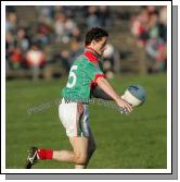 Mayo captain Kevin O'Neill takes a shot in the 1st round of the Allianz National Football League between Mayo and Kerry, at McHale Park last Sunday. Photo:  Michael Donnelly