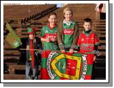 Young Mayo supporters pictured in McHale Park Castlebar after the 1st round of the Allianz National Football League between Mayo and Kerry, from left: Fergal , Deirdre Sinead and Mikey Cullina, Irishtown / Claregalway. Photo:  Michael Donnelly