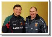 Mayo manager John O'Mahony and Tommy Goonan, a member of the Mayo backroom team,
in happy mood as they leave An Sportlann, Castlebar after the Mayo v Kerry game in McHale Park on Sunday last. Photo:  Michael Donnelly