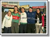 Young Mayo supporters pictured in McHale Park Castlebar after the 1st round of the 2007 Allianz National Football League between Mayo and Kerry, from left: Lorna O'Boyle, Sally Maughan, Sarah Flynn, Mairead McLoughlin and Sorcha McDermott. Photo:  Michael Donnelly