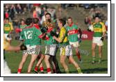 Pushing and Shoving in the 1st round of the Allianz National Football League between Mayo and Kerry, at McHale Park last Sunday. Photo:  Michael Donnelly