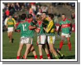 Pushing and Shoving in the 1st round of the Allianz National Football League between Mayo and Kerry, at McHale Park last Sunday. Photo:  Michael Donnelly