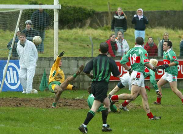 Golden Goal - Conor Mortimer finishes the good work of his brother Trevor (18) to score Mayo opening Goal  against Donegal in the Allianz National Football League Div 1A in James Stephens Park Ballina.
Photo: Michael Donnelly