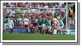 Mayo's Robert Hennelly deflects this shot from Tyrone's Paddy McNeice over the bar in the ESB GAA All Ireland Minor Football Final in Croke Park. Photo:  Michael Donnelly