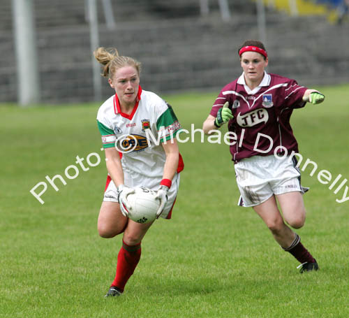 Claire Egan setting up another attack against Galway in the Connacht Ladies Football TG4 Senior Championship final in Tuam Photo:  Michael Donnelly