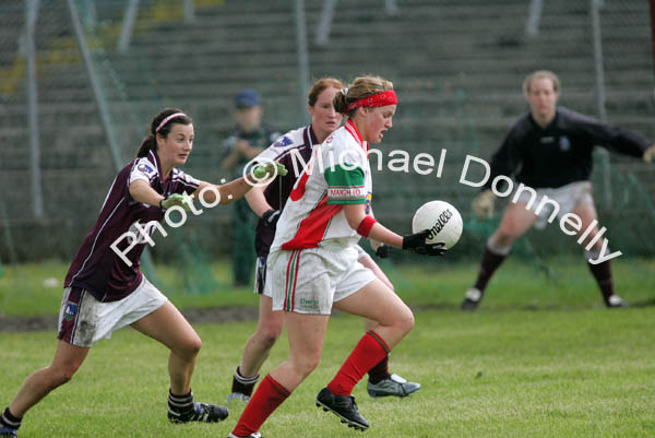 Fiona McHale about to score despite pressure at the Connacht Ladies Football TG4 Senior Championship final in Tuam Photo:  Michael Donnelly