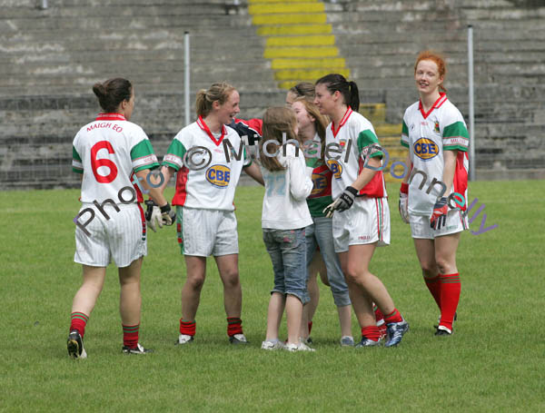 Happy times for the Mayo Ladies after defeating Galway in the Connacht Ladies Football TG4 Senior Championship final in Tuam Photo:  Michael Donnelly