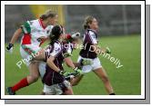 Cora Staunton watches this volley slip in under the Galway crossbar to start a great Mayo recovery in the Connacht Ladies Football TG4 Senior Championship final in Tuam. Photo:  Michael Donnelly