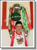 Mayo Ladies captain, Christina Heffernan holds up the CBE Cup after Mayo defeated Galway in the Connacht Ladies Football TG4 Senior Championship final in Tuam. Photo:  Michael Donnelly
