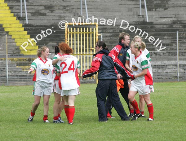 Happy times again as Management congratulate the Mayo Ladies after defeating Galway in the Connacht Ladies Football TG4 Senior Championship final in Tuam Photo:  Michael Donnelly