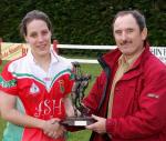 Martha Carter is presented with the Player of the Tournament in the Aisling McGing Memorial tournament by Eamon Chambers. Photo Michael Donnelly