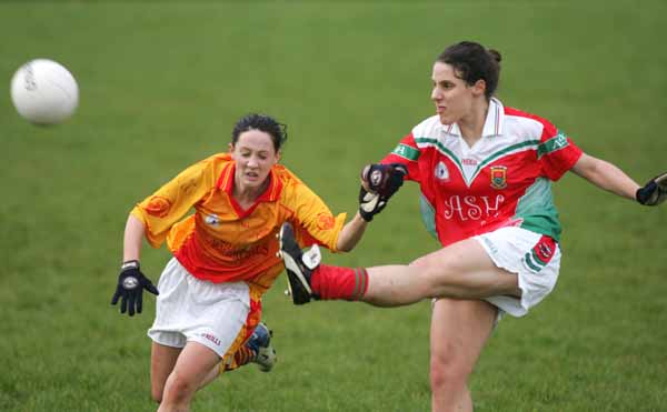 Martha Carter, Carnacon (Player of Tournament) sets up another attack for Carnacon in the final of the Aisling McGing Memorial Cup Tournament in Clogher. Photo Michael Donnelly