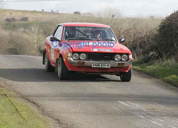 Bill Evans and Hilary King Castlebar  in a Celica  in class 11 on stage 1 of the TF Royal Hotel and Theatre Mayo Stages Rally 2005. Photo Michael Donnelly
 

