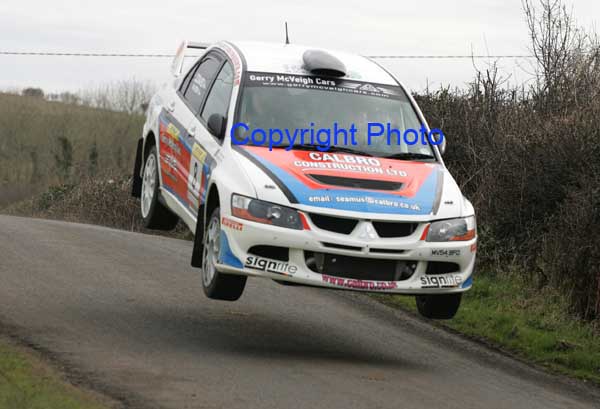 Seamus Leonard and Gerry McVeigh, Omagh in action in their Lancer Evo 8 on stage 1 of the TF Royal Hotel and Theatre Mayo Stages Rally 2005. Photo: Michael Donnelly