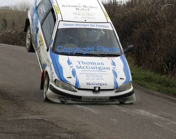 Eamon McElvaney and Alan Keena Monaghan  in action in their Peugeot 106 on stage 1 of the TF Royal Hotel and Theatre Mayo Stages Rally 2005. Photo Michael Donnelly
