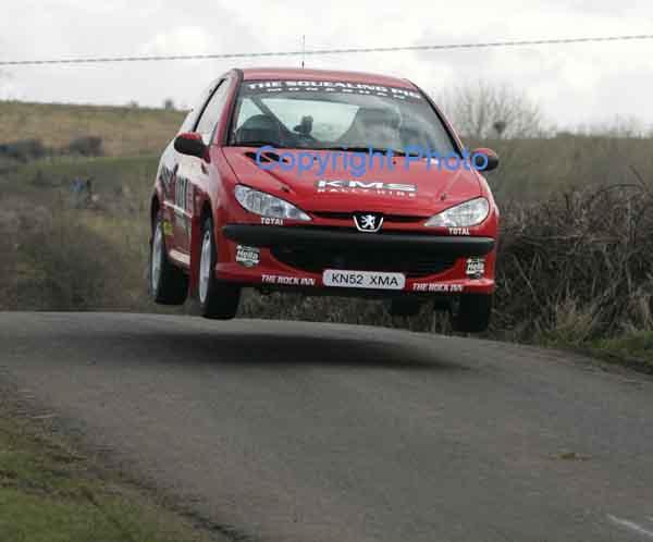 Laura Keenan taking a short flight in a Peugeot 206  in class 6 on stage 1 of the TF Royal Hotel and Theatre Mayo Stages Rally 2005. Photo Michael Donnelly
 