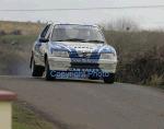 Mac McKenna Monaghan and John Loughran in flight in a Peugeot 205 in class 13 on stage 1 of the TF Royal Hotel and Theatre Mayo Stages Rally 2005. Photo Michael Donnelly
 