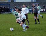 Sean Browne Tramore tries to get past Rory Irwin Castlebar Celtic in the SFAI U-17 at Celtic Park Castlebar. In background is Peter Higgins Tramore. Photo Michael Donnelly