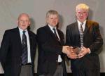 Sean Rice is presented with a lifetime service award at the Connacht GAA Sportswriters Awards night by Michael McDonnell PRO GAA Connacht Council  in the TF Royal Hotel and Theatre Castlebar included in photo is Tommy Moran President GAA Connacht Council. Photo Michael Donnelly 