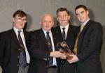 Kerril Wade is presented with the Connacht GAA Sportswriters  monthly award for September by Tommy Moran President GAA Connacht Council, at the Connacht GAA Sportswriters Presentation Dinner in the TF Royal Hotel and Theatre Castlebar, included in photo on left is John Prenty secretary GAA Connacht Council and Pat Jennings, TF Royal Hotel and Theatre (sponsor at the Connacht GAA Sportswriters Awards). Photo Michael Donnelly