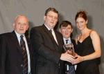 Annette Clarke is presented with the Connacht GAA Sportswriters  monthly award by Pat Jennings. at the Connacht GAA Sportswriters Presentation Dinner in the TF Royal Hotel and Theatre Castlebar, included in photo on left is  Tommy Moran President GAA Connacht Council,  John Prenty secretary GAA Connacht Council. Photo Michael Donnelly
