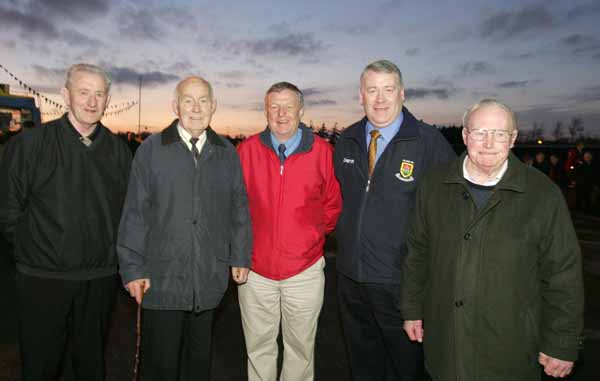Pictured in the fading light at the Ballina Stephenites Homecoming in James Stephens Park from left Joe Corcoran, Tom Acton, Sean Feeney, secretary and James Waldron, Vice chairman Mayo GAA County Board; and John Forde. Photo Michael Donnelly.