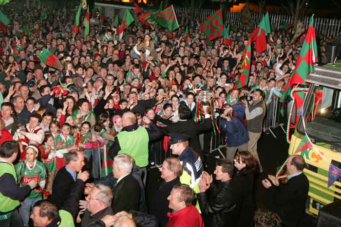 The crowd greet the team at the homecoming celebrations in James Stephens Park, Ballina. Photo Michael Donnelly