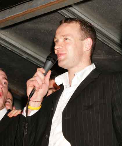 David Brady addresses the crowd at the Homecoming celebrations in James Stephens Park, Ballina. Photo Michael Donnelly