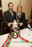 Sean Kelly President GAA and Mary Kelly, Meara, Ballina Town Council , pictured with the Andy Merrigan Cup at the Ballina Stephenites All Ireland Senior Club champions 2005 Victory Celebration Dinner in the Downhill House Hotel, Ballina. Photo Michael Donnelly